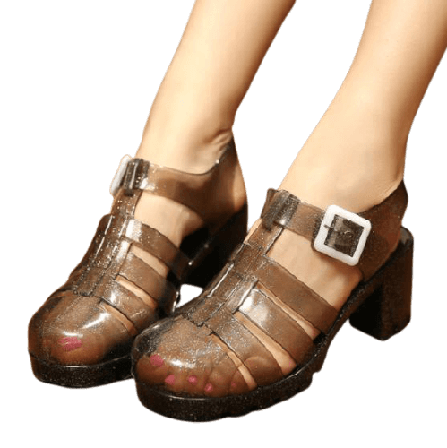 Chaussures Plastique Talon Noir Transparent